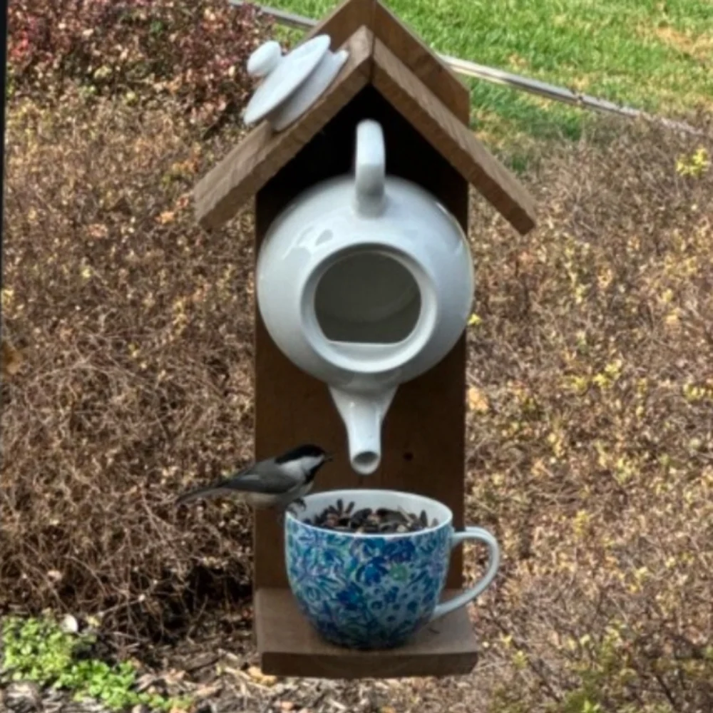 Rustic Wooden Handmade Bird Feeder Penguin With The Birds